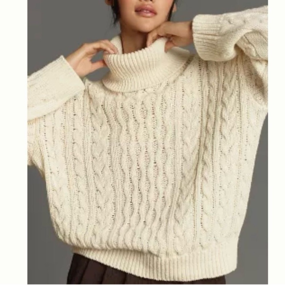 NWT! Anthropologie PILCRO OVERSIZED ROLL-NECK CABLE JUMPER SWEATER - Small 🪞